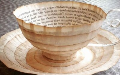 Old Books Repurposed Into Paper Cups And Saucers By Cecilia Levy 