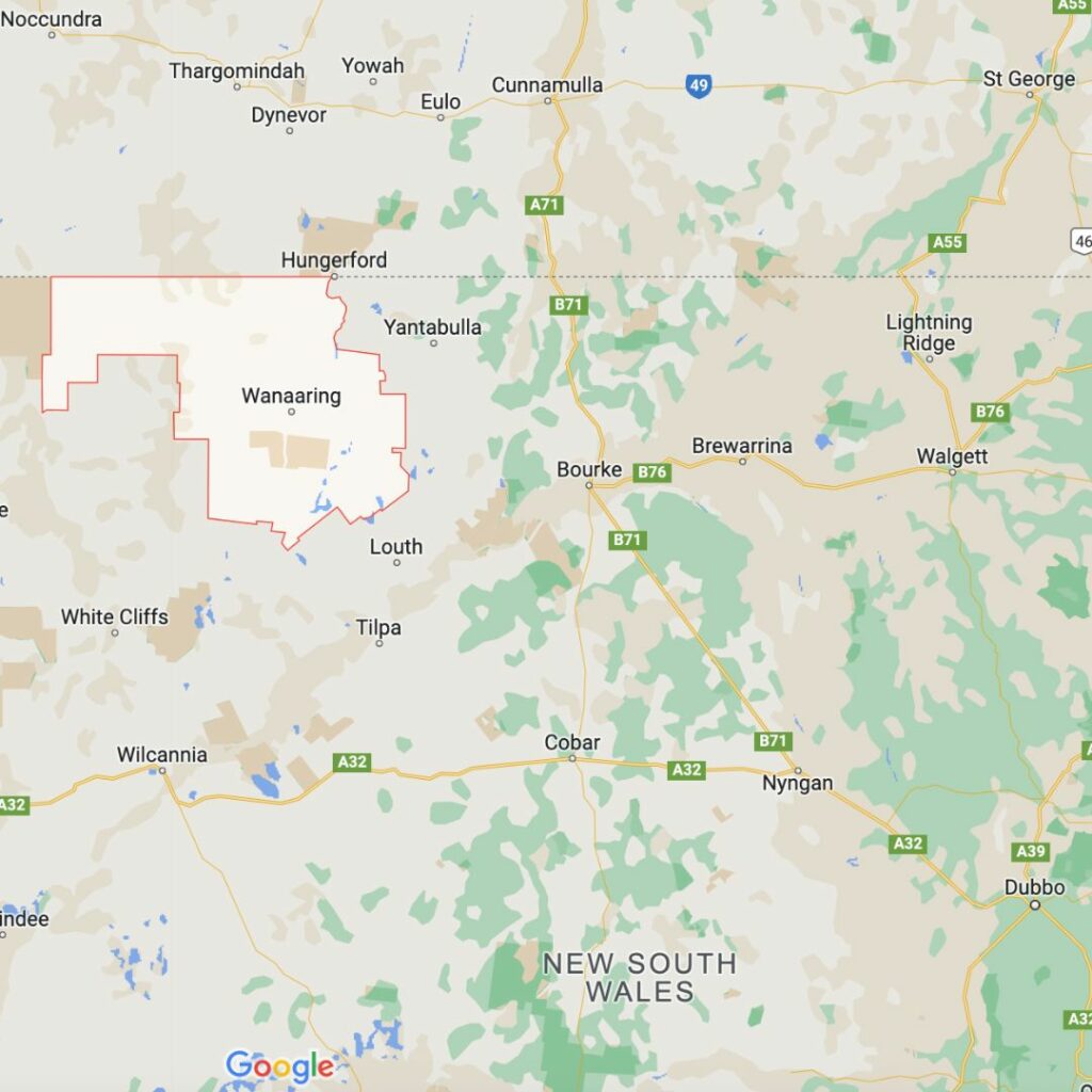 A map showing Wanaaring in remote western NSW