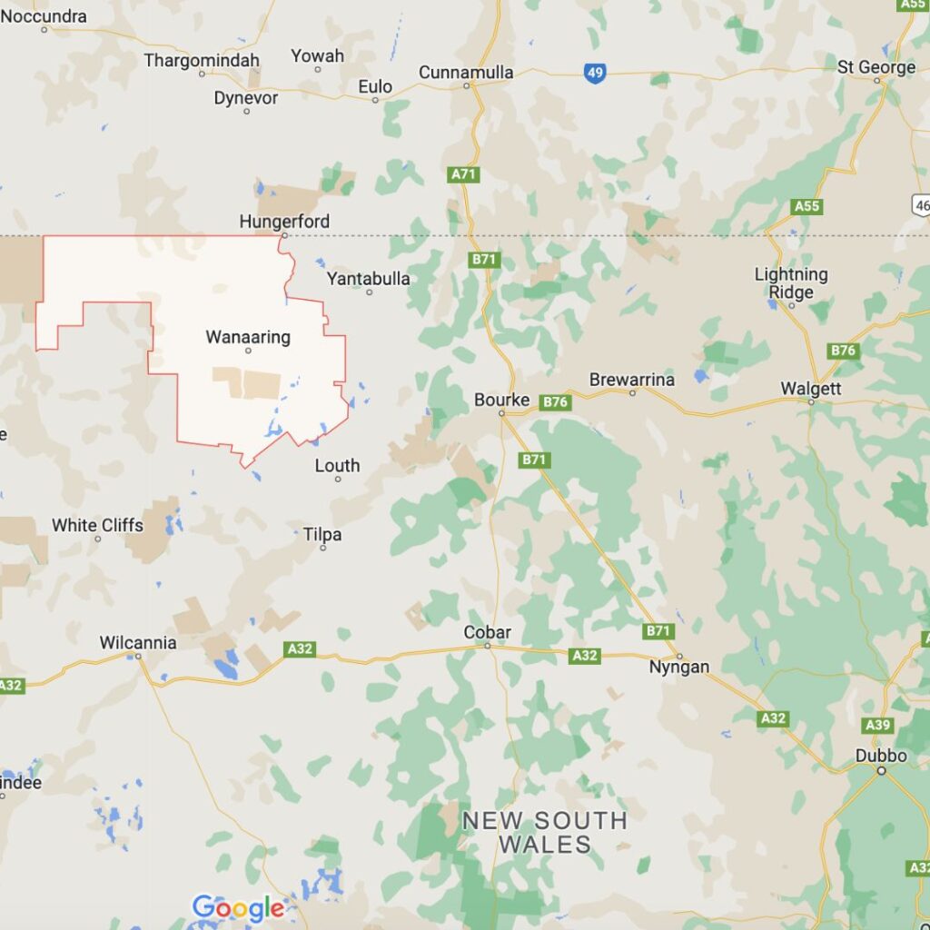 A map showing Wanaaring in remote western NSW