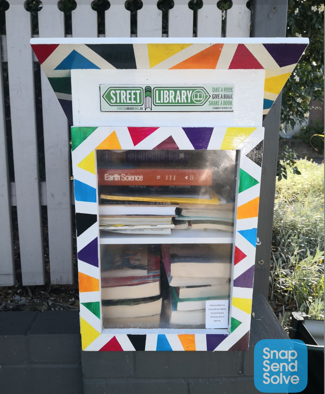 A colourful Street Library out front of Essex Street Kindy in Epping, NSW