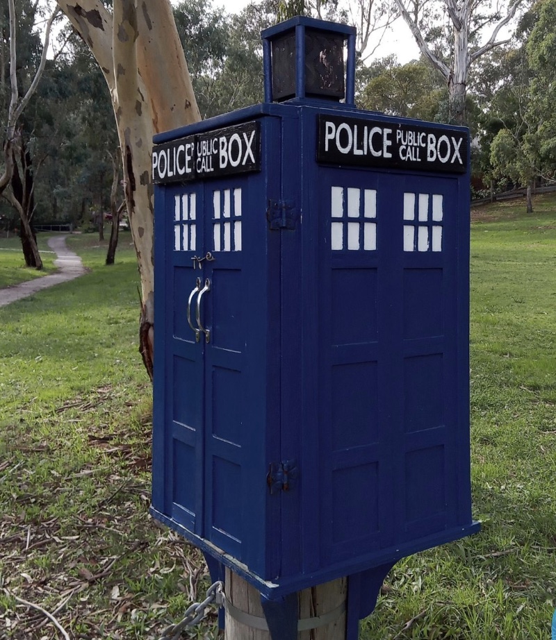 A Street Library built to resemble the tardis from Doctor Who